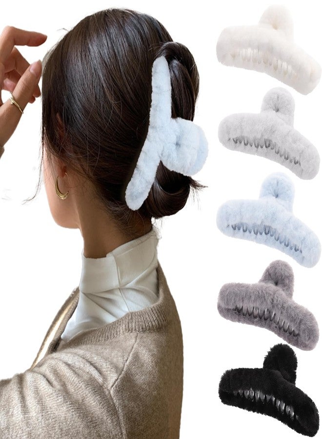 AWAYTR 5PCS Large Claw Hair Clips for Thick Hair Big Fuzzy Hair Clips for Women Nonslip Strong Hold Hair Claw Clip (Blue) - Image 1